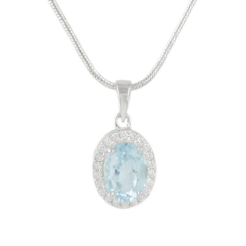 Oval Blue Topaz in Sterling Silver Pendant